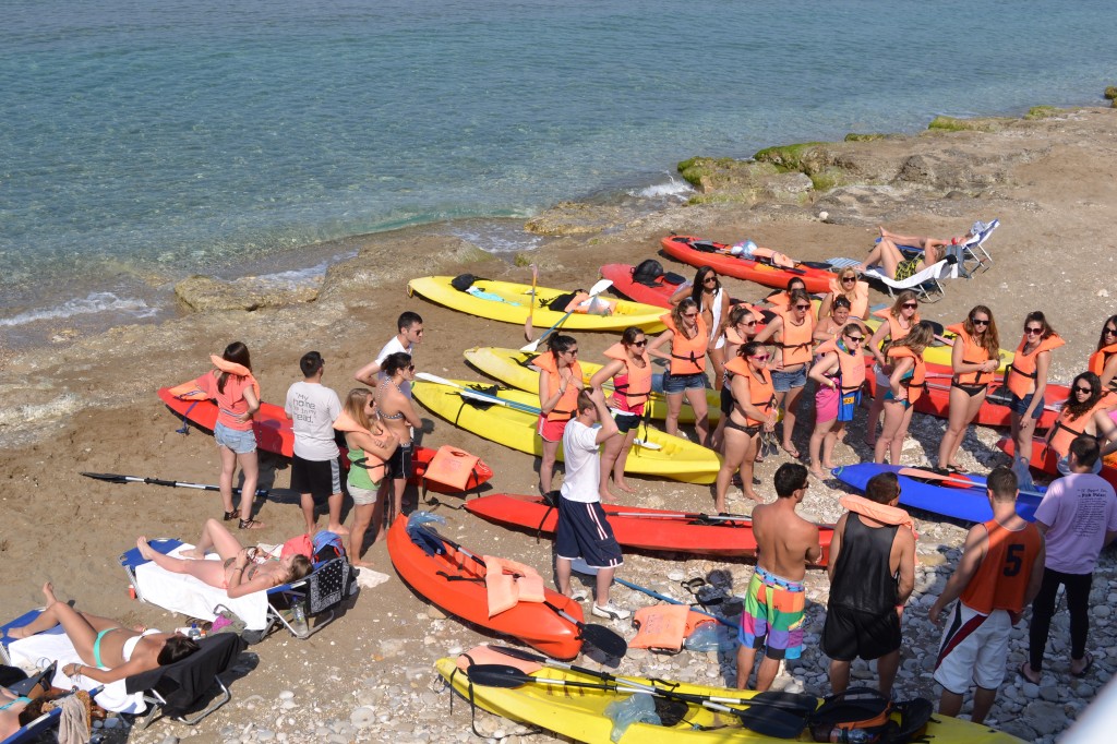 Students getting on the booze cruise-Corfu, Greece